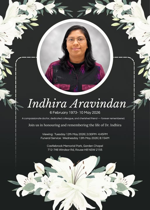 Dr Indhira Aravindan, New South Wales AU, Obituary, Death: In Loving Memory of Dr. Indhira Aravindan, A Compassionate Healer and Cherished Colleague